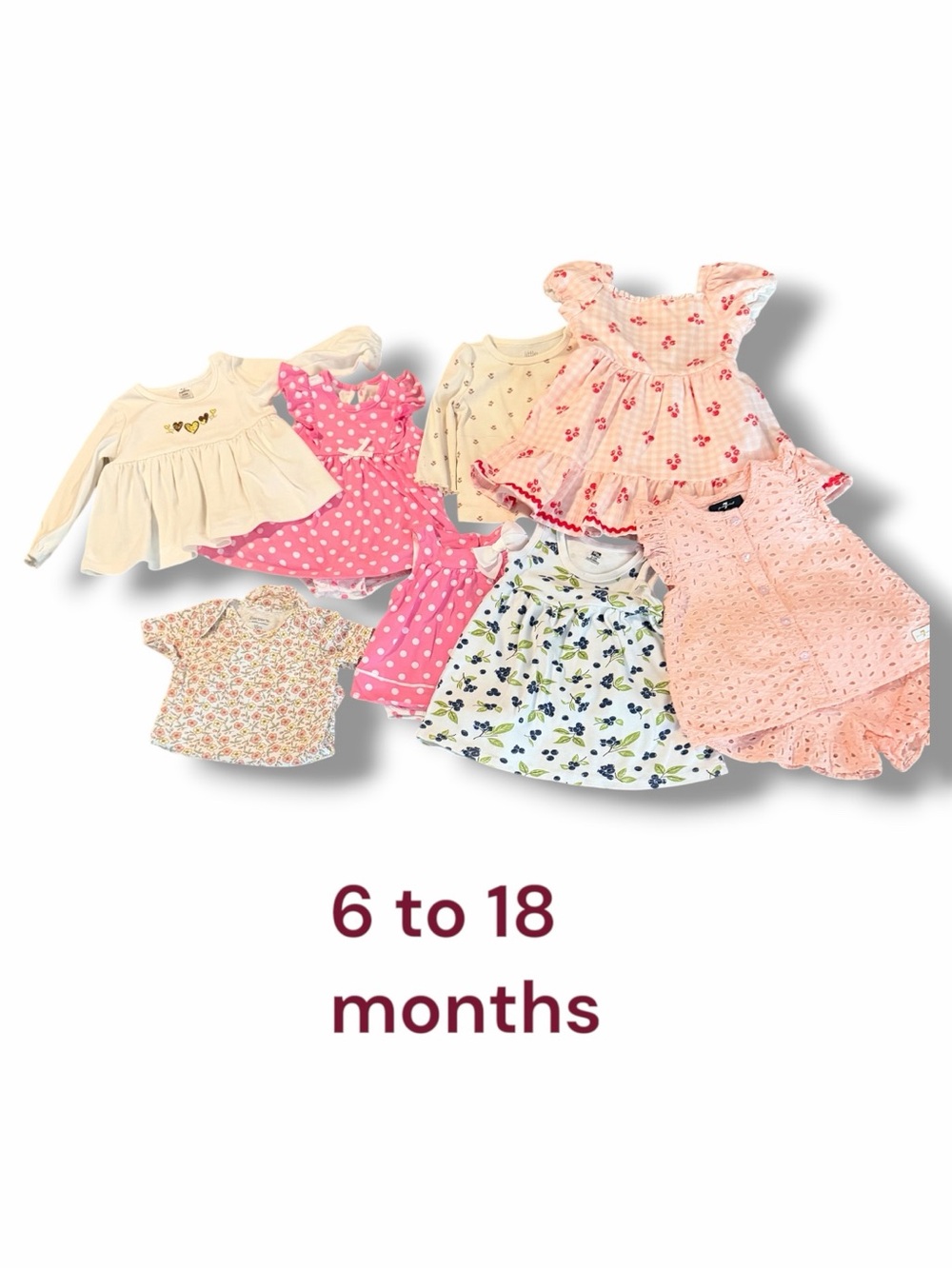 Mixed Baby Girl Romper & Dresses Lot of 8 Pieces - Pink, Peach, White & Brown
